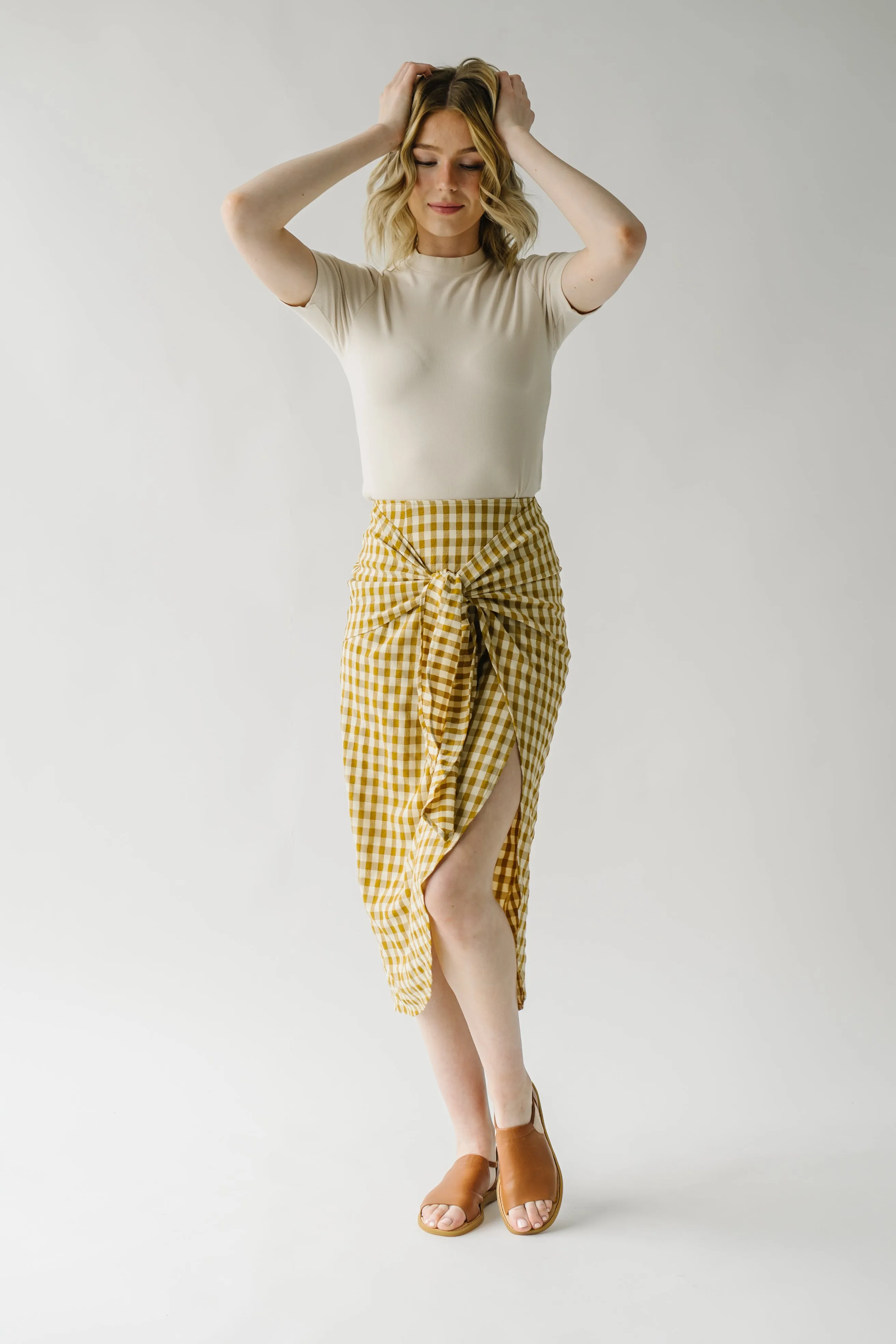 The Yancy Gingham Patterned Skirt in Mustard   White