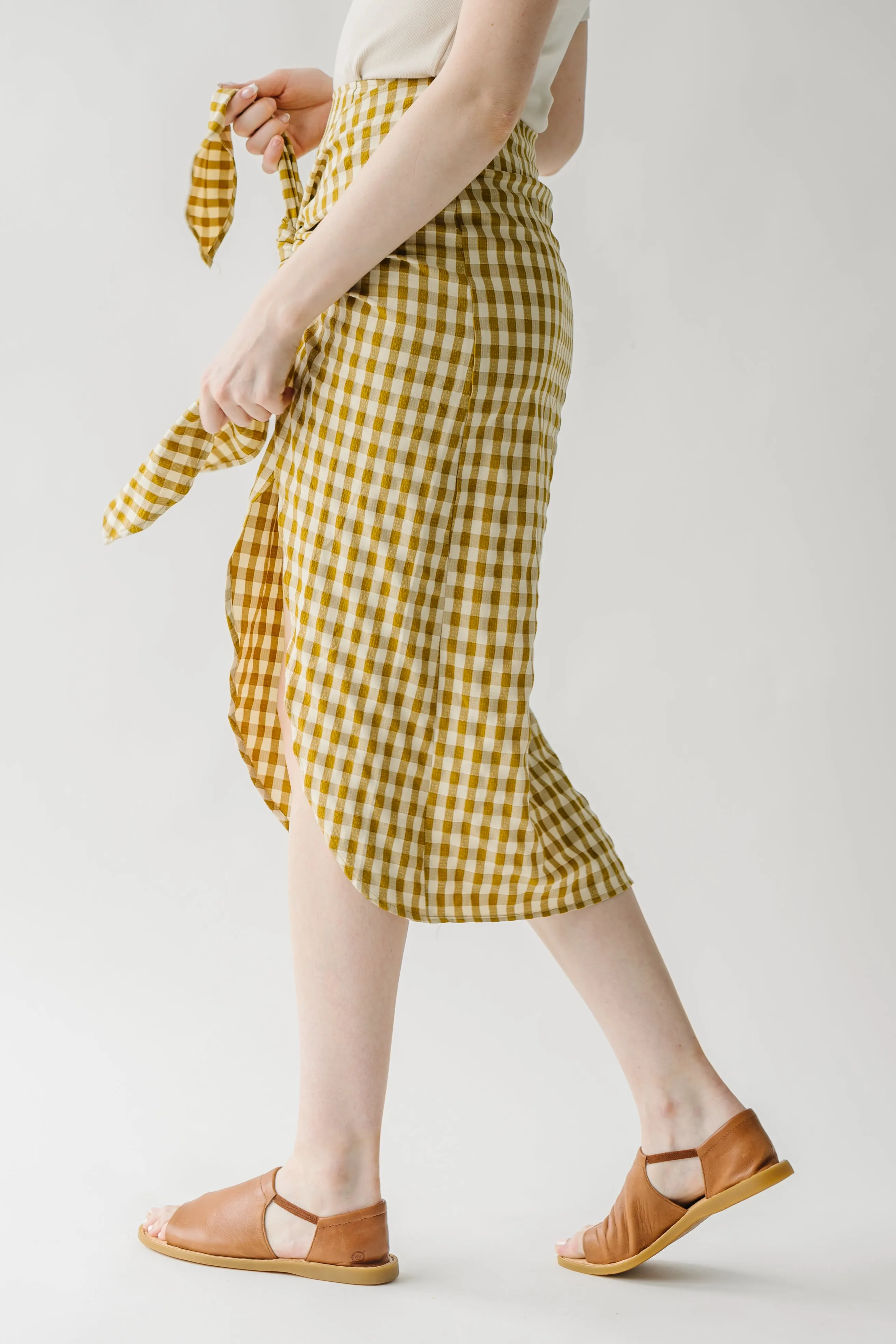 The Yancy Gingham Patterned Skirt in Mustard   White