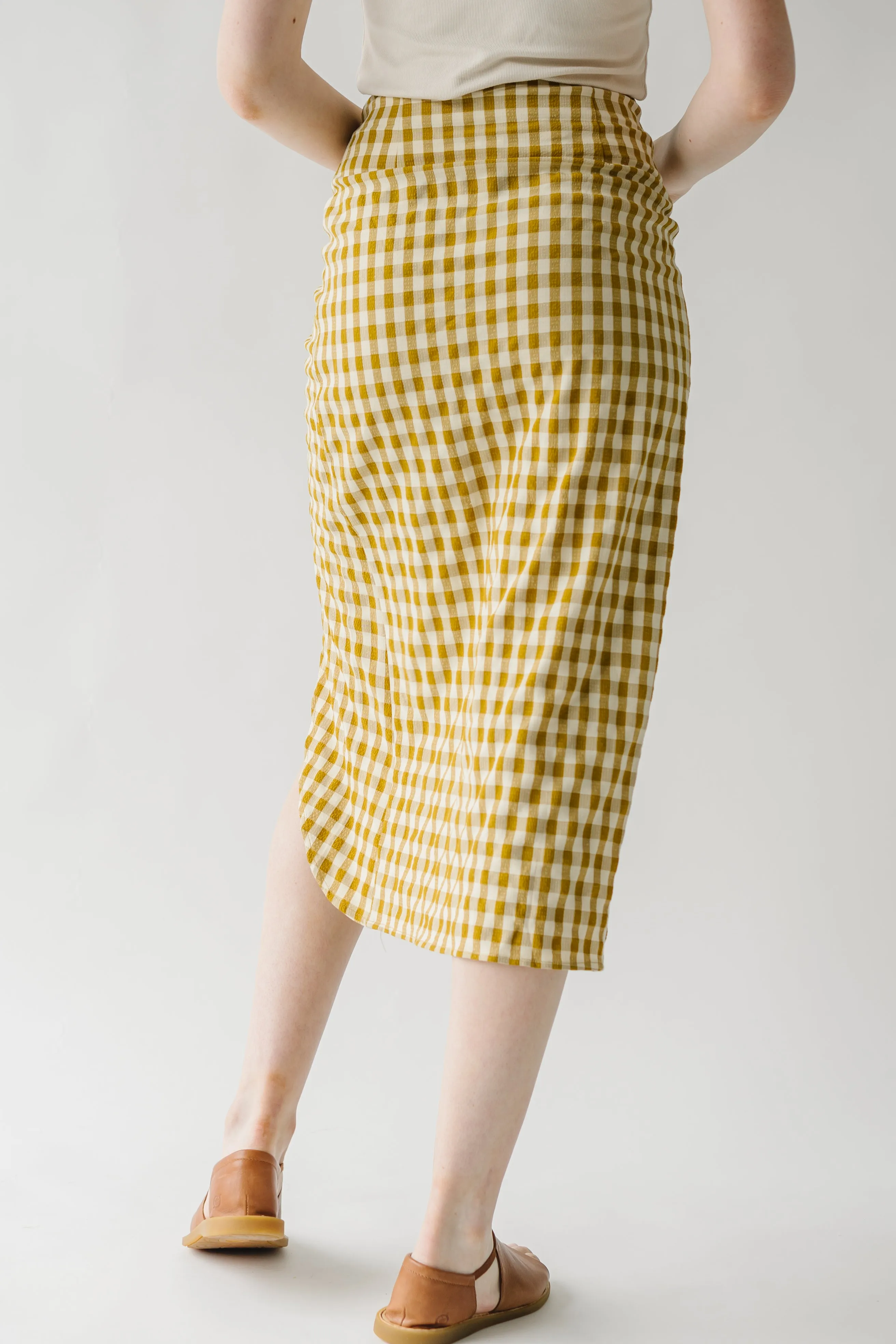 The Yancy Gingham Patterned Skirt in Mustard   White