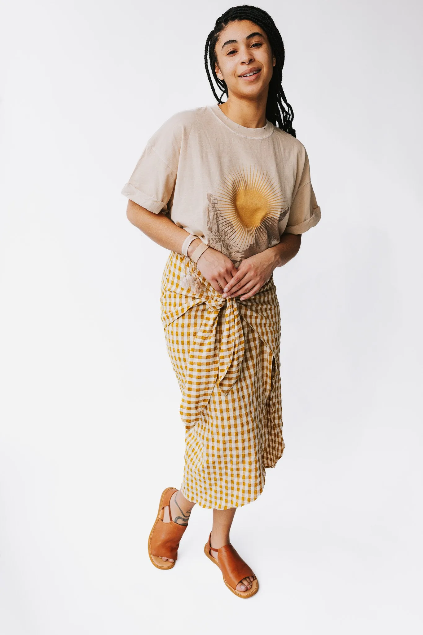 The Yancy Gingham Patterned Skirt in Mustard   White