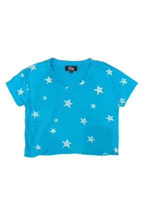 Turquoise White Stars V-Neck Tee