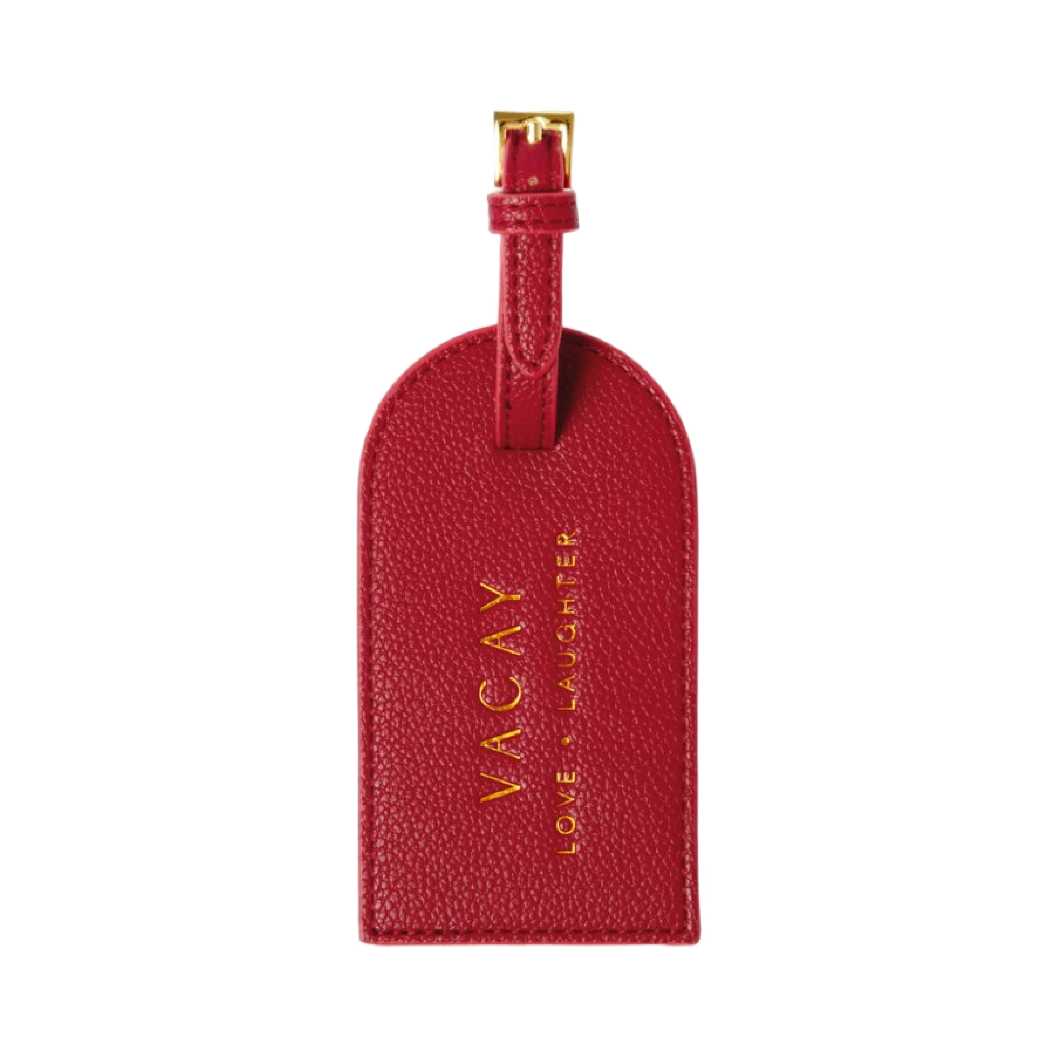 'Vacay, Love, Laughter' Sentiment Luggage Tag | Garnet Red