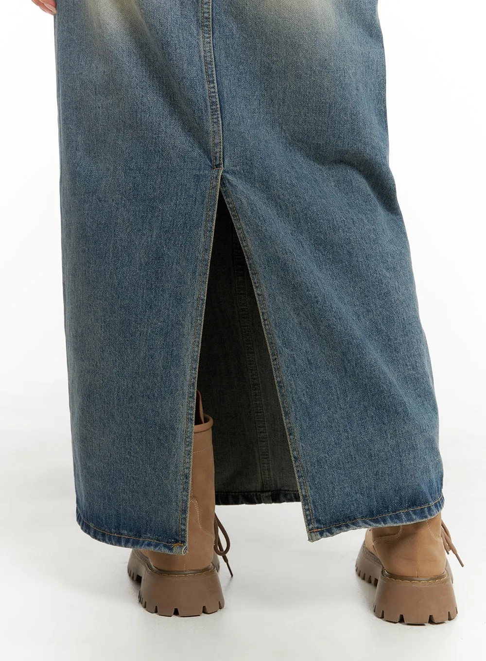 Vintage Washed Denim Maxi Skirt CA403