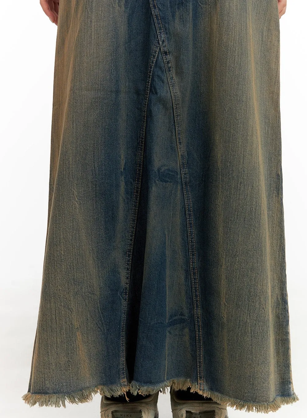 Vintage Washed Denim Maxi Skirt CA415