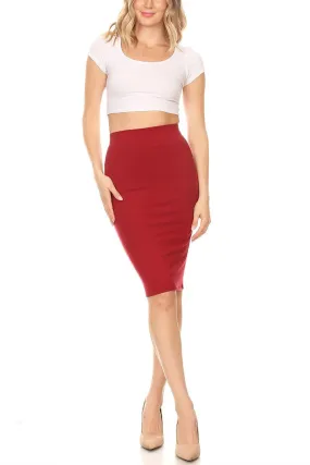 Women's Lightweight Stretch High Waist Casual Solid Midi Pencil Skirt