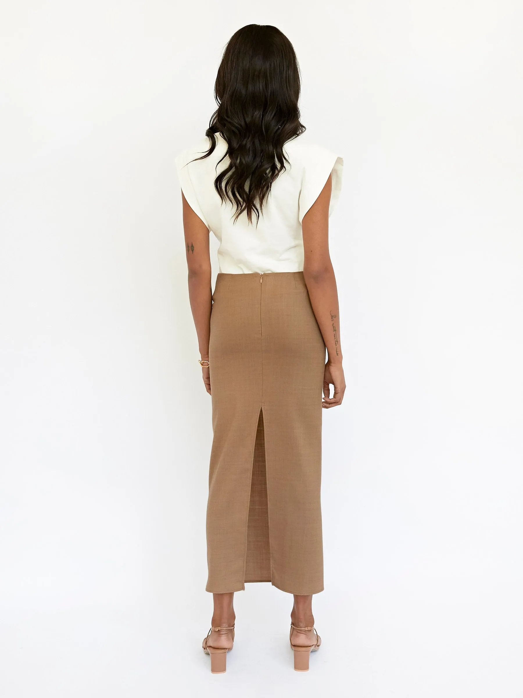 Wool Grosgrain Waist Skirt